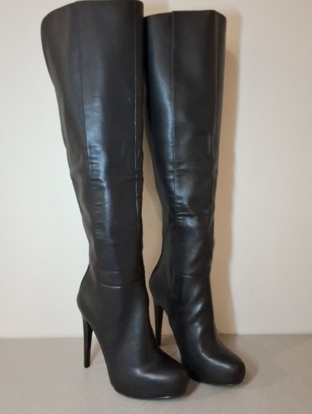 ALDO Thardossi Over The Knee Boots Black Faux Leather Platform Stiletto Size 9